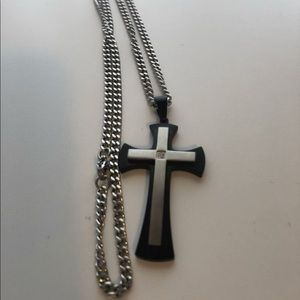 Diamond Stainless Steel Mens Cross 